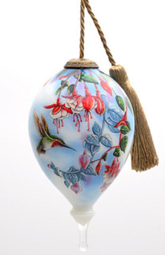 Broadtail Hummingbird and Fuchsia Hand Painted Christmas Ornament