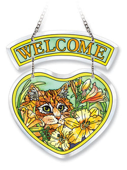 Beveled Heart Suncatcher Ginger the Cat