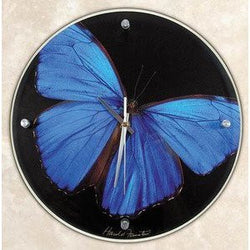 Harold Feinstein Blue Butterfly Glass/Metal Wall Clock