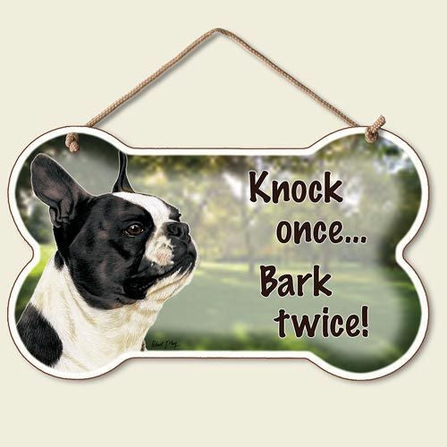 Decorative Wood Sign: Knock Once... Bark Twice -Boston Terrier