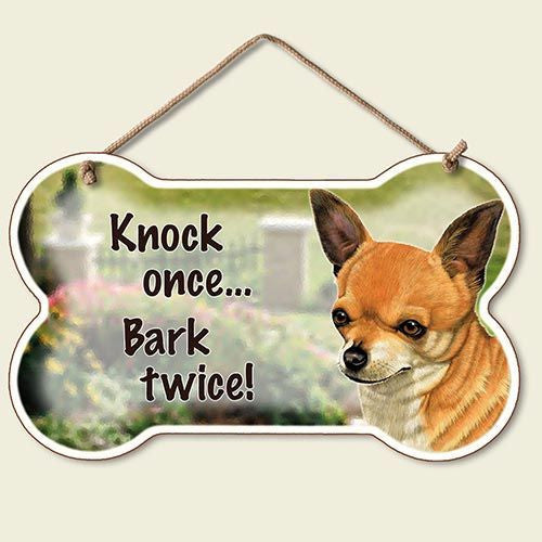 Decorative Wood Sign: Knock Once... Bark Twice -Chihuahua