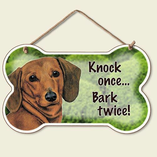 Decorative Wood Sign: Knock Once... Bark Twice -Dachshund