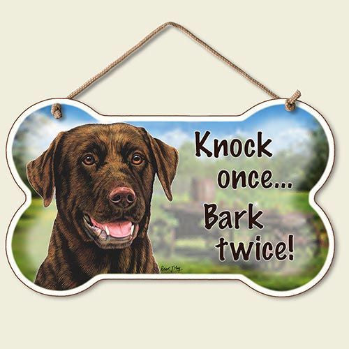 Decorative Wood Sign:Knock Once... Bark Twice - Chocolate Lab