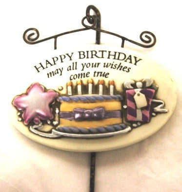 Magnet Oval Plaques And Stake-Happy Birthday