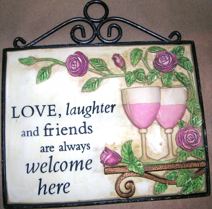 Large Hanging Garden Plaque-Love, Laughter, Friends