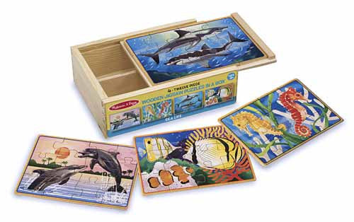 Melissa & Doug 4 wooden Jigsaw Puzzles in a Box- Sealife