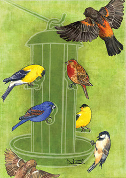 David T. Sands Garden Flag - Birds at Bird Feeder